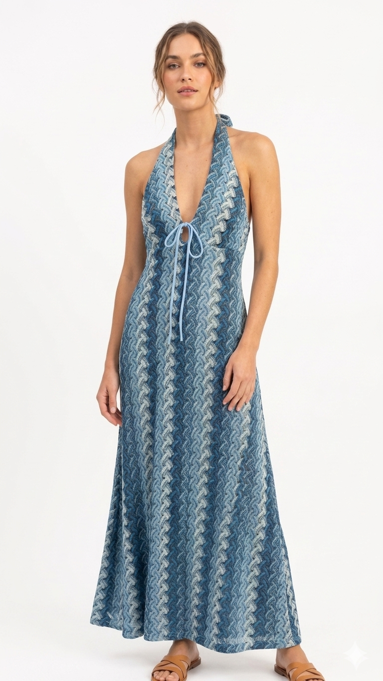 Ocean Chevron Halter Dress